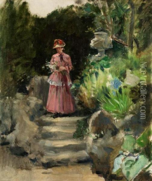 Dame Im Park Oil Painting - Adolphe Crespin