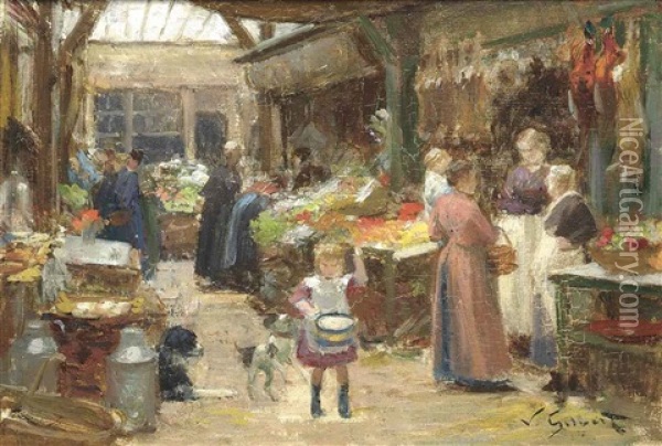A French Food Market Oil Painting - Victor Gabriel Gilbert