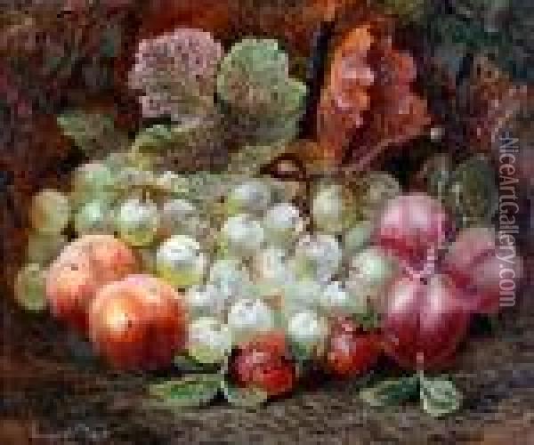Still Life Of Grapes, Plums Andstrawberries Oil Painting - Vincent Clare