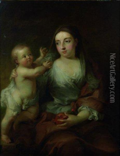 Portrait De Madame Duquesnoy Et De Sa Fille. Oil Painting - Robert Tournieres