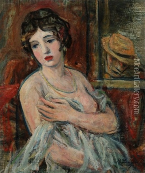 Femme Denudee Devant Le Miroir Oil Painting - Henrick Langerman