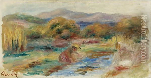 Laveuse Dans Un Paysage Oil Painting - Pierre Auguste Renoir