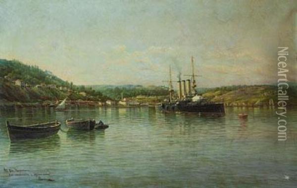 Crucero-acorazado Emperador Carlos V Oil Painting - Ildefonso Sanz Domenech