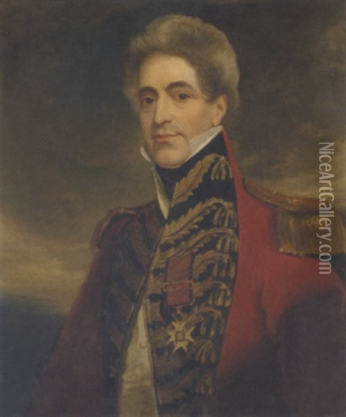 Portrait Of Major General Sir William Casement In Uniform, In A Landscape Oil Painting - Thomas Clement Thompson