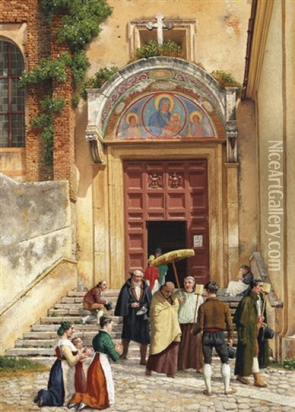 A Roman Monastery (the Entrance Gate To Araceli) Oil Painting - Christoffer Wilhelm Eckersberg