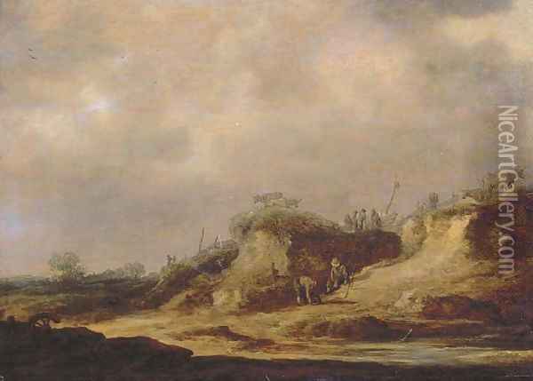 A dune landscape with herdsman tending their cattle Oil Painting - Jan van Goyen