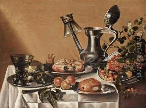 Stilleben Med Tennfat, Krabba Och Remmare Oil Painting - Pieter Claesz.