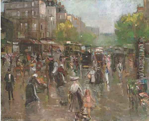 A Parisian street scene Oil Painting - Continental School