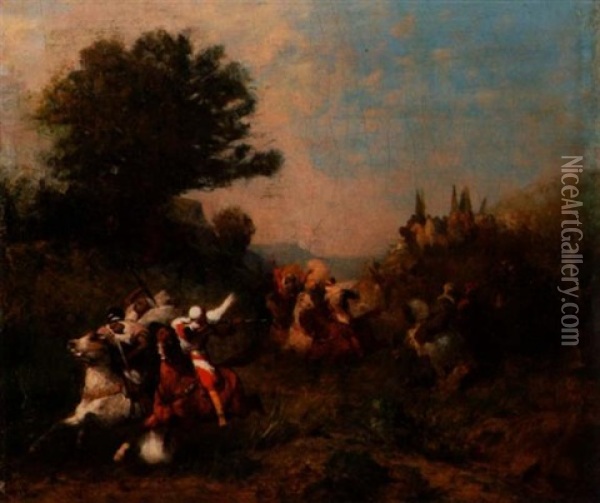 Warriors On Horseback Oil Painting - Eugene Fromentin