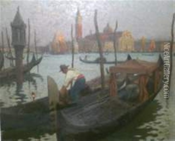 Gondoles A Venise Oil Painting - Leonce J. V. de Joncieres