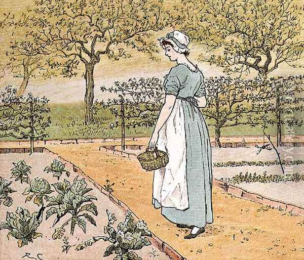 Mrs. Mary Blaize- 'She went into the garden to cut a cabbage leaf to make an apple pie' Oil Painting - Randolph Caldecott