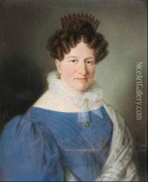 Portrat Der Grafin Von Sackendorf, Geborene Freiin Von St. Andre Mit Krone. Oil Painting - Johann Fr. Karl Kreul
