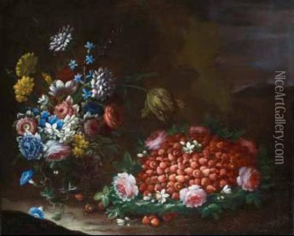 Natura Morta Di Fiori E Frutta Oil Painting - Francesco Della Questa