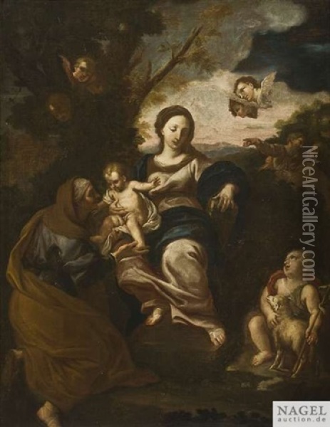 Die Madonna Mit Dem Christusknaben, Der Heiligen Elisabeth Und Dem Tauferknaben Vor Landschaftshintergrund Oil Painting - Carlo Maratta