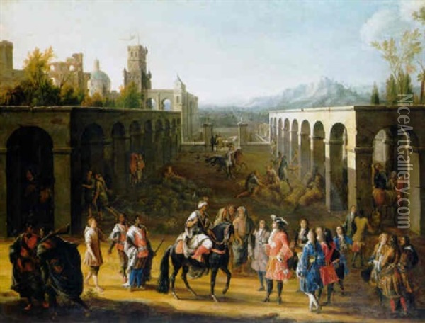 The Reception Of Francois Pidou De Saint Olon, Ambassador Of King Louis Xiv Of France, By Sultan Moulay Ismael Of Morocco Oil Painting - Pierre Denis Martin