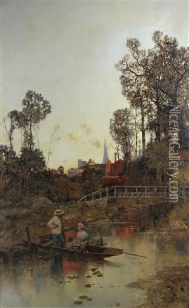 Couple On The Canal Oil Painting - Karl Heffner