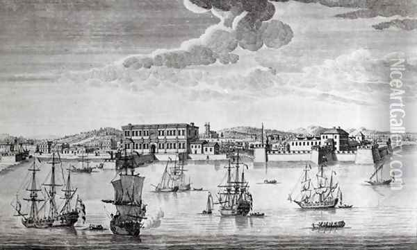 Bombay on the Malabar coast belonging to the East India Company of England, 1754 Oil Painting - Jan van Ryne