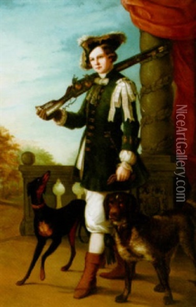 A Hunter With Her Dogs Oil Painting - Louise von Meyern-Hohenberg