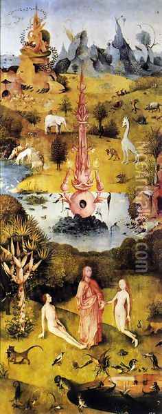Triptych of Garden of Earthly Delights (left wing) c. 1500 Oil Painting - Hieronymous Bosch