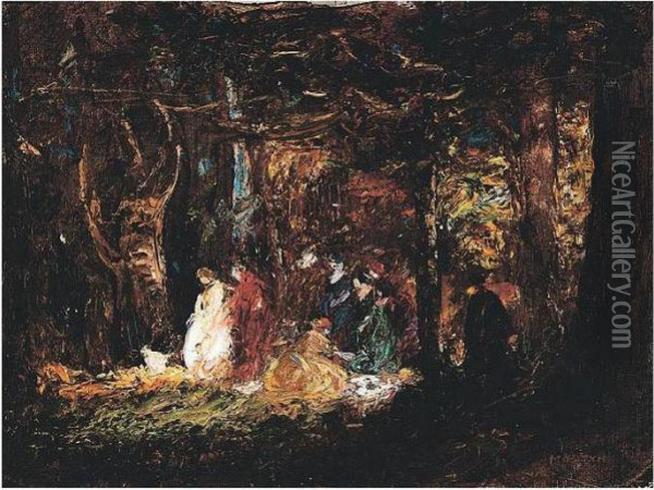 Picnic In The Forest Oil Painting - Thomas E. Mostyn