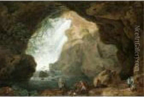 A View Of Neptune's Grotto At Tivoli Oil Painting - Abraham Louis R. Ducros