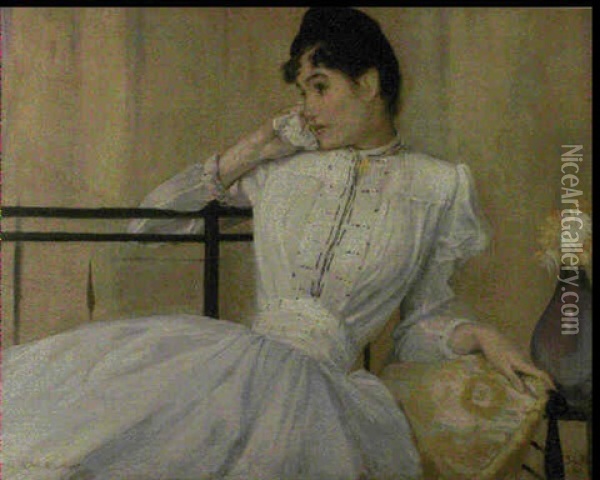Jeune Femme En Robe Blanche, Mademoiselle Henriette Chabot Oil Painting - Jacques-Emile Blanche