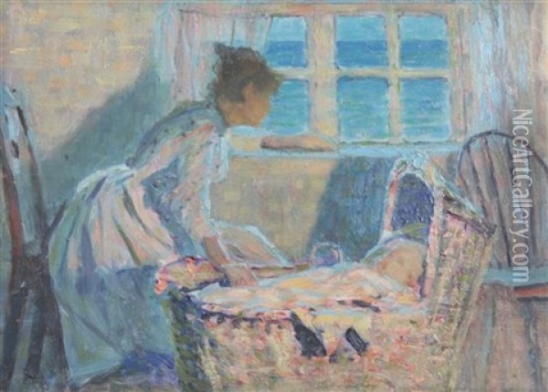 Interior With Mother And Child Oil Painting - George Sherwood Hunter