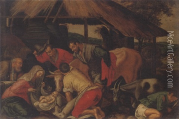 The Adoration Of The Shepherds Oil Painting - Jacopo dal Ponte Bassano