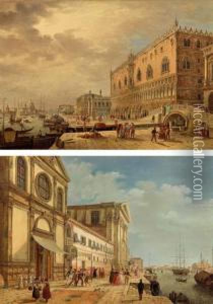 Veduta Delle Zattere A Venezia Verso I Gesuati Oil Painting - Vincenzo Chilone
