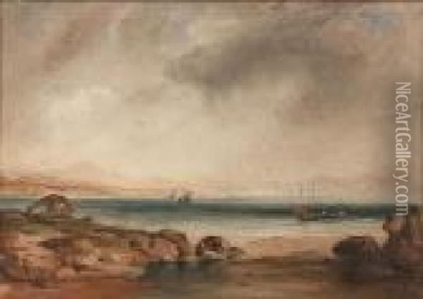 Coastal Scene With Fishing Boats On A Calm Sea Oil Painting - Anthony Vandyke Copley Fielding