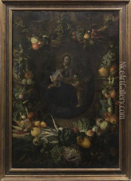 Madonna Mit Johannes Ineinem Fruchtekranz Oil Painting - Frans Ykens