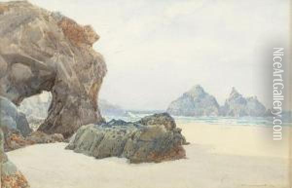 Rock Arch On A North Cornish Beach Oil Painting - William Edwards Croxford