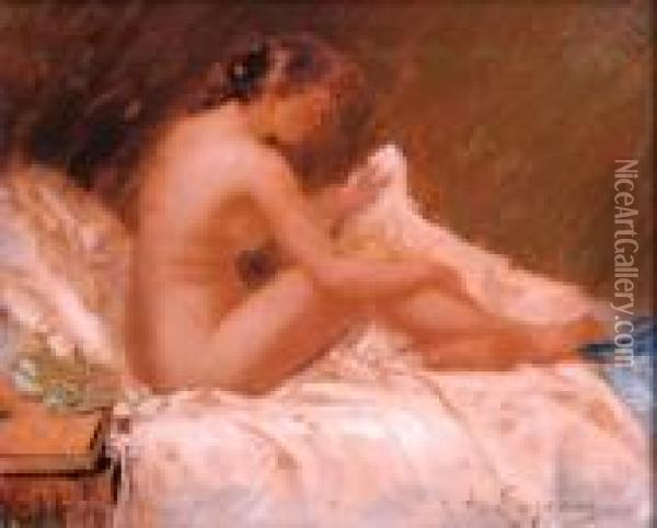A Reclining Nude Oil Painting - Delphin Enjolras