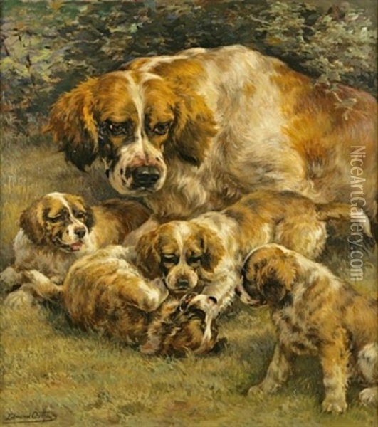 A Family Of Puppies Oil Painting - Edmund Henry Osthaus