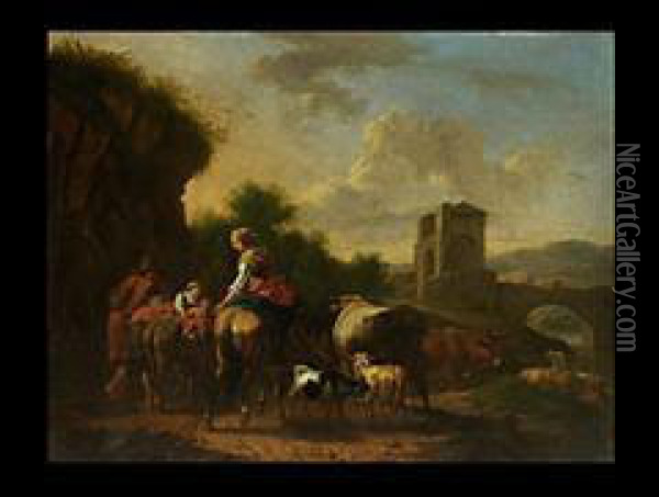 Italienische Landschaft Mit Einer Bauernfamilie Oil Painting - Nicolaes Berchem