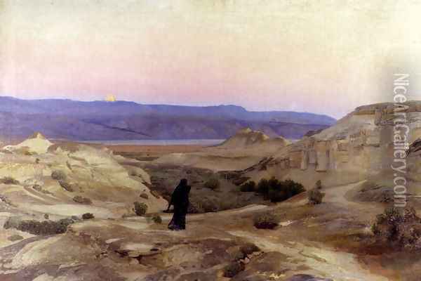 Totes Meer Mit Moabitergebirge, Abendstimmung Oil Painting - Gustave Bauernfeind