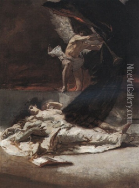 The Guardian Angel Oil Painting - Mose di Giuseppe Bianchi