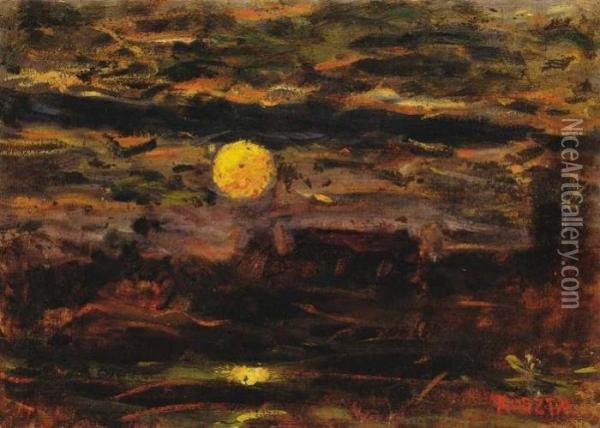 Sunset Oil Painting - Jozsef Koszta