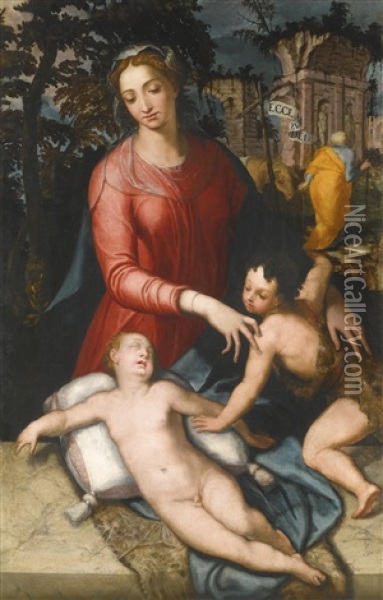 The Holy Family With The Infant Saint John The Baptist Oil Painting - Marco da Siena Pino