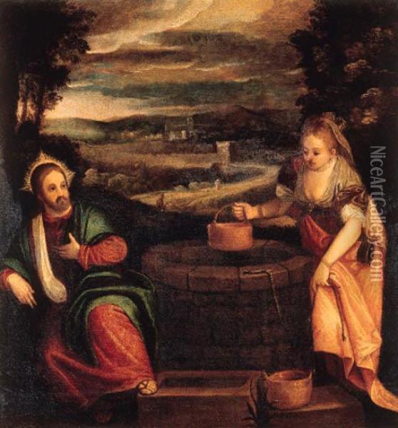 Christ And The Woman From Samaria Oil Painting - Jacopo Bassano (Jacopo da Ponte)