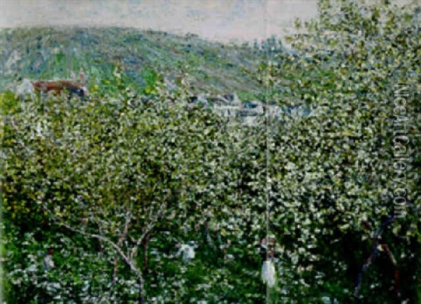 Vetheuil, Les Pruniers En Fleurs Oil Painting - Claude Monet