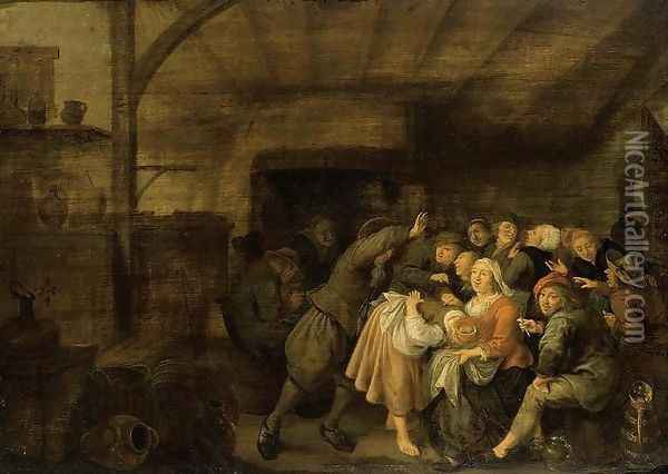 Peasants in an Inn Playing 'La Main Chaude (2) Oil Painting - Jan Miense Molenaer