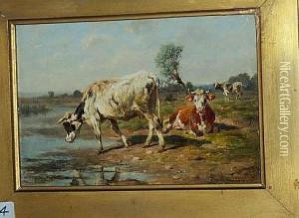 Troupeau De Vaches Dans Un Pre Oil Painting - Antonio (Antonis Matteo) Montemezzo