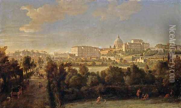 Rome- View of St Peter's and the Vatican Seen from Prati Di Castello Oil Painting - Caspar Andriaans Van Wittel