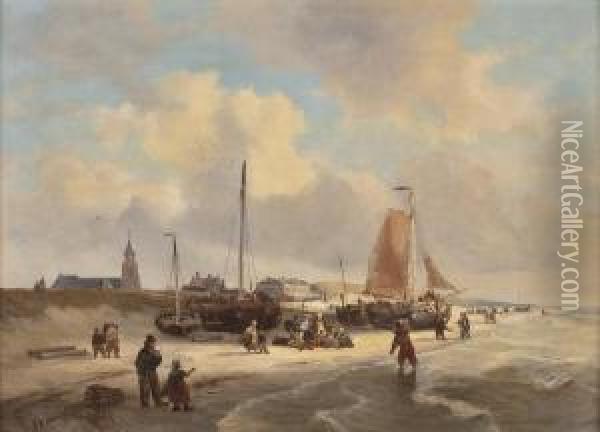 Fischer An Hollandischer Kuste Oil Painting - George Willem Opdenhoff