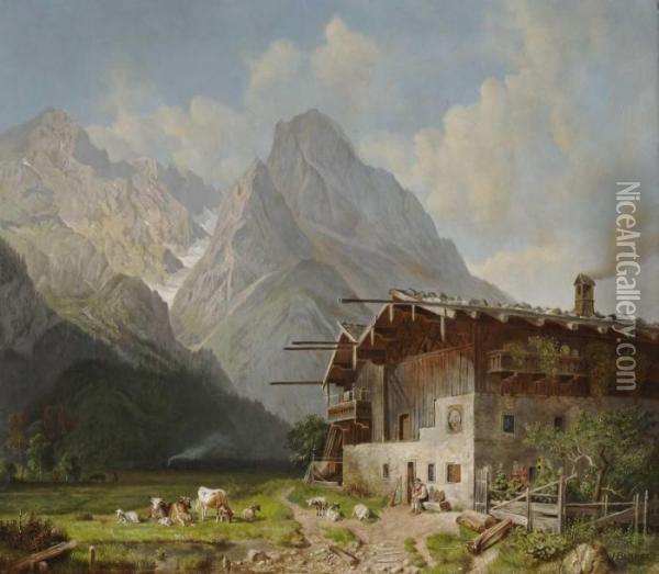 Bauernhof Vor Garmisch Oil Painting - Heinrich Burkel