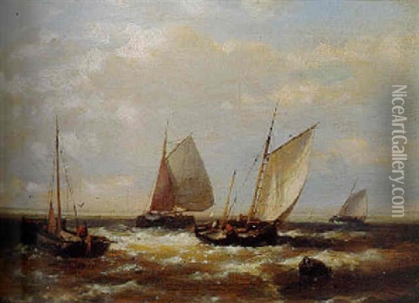 Shipping By A Jetty Oil Painting - Abraham Hulk the Elder