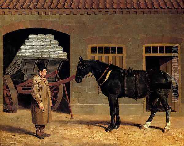 A Cart Horse And Driver Outside A Stable Oil Painting - John Frederick Herring Snr