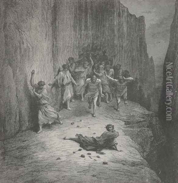 A multitude, in fury burning, (Canto XV., line 110) Oil Painting - Gustave Dore