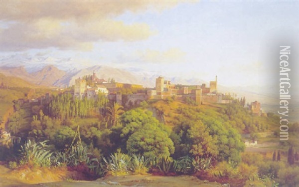 Alhambra, Med Sierra Nevada I Baggrunden Oil Painting - Ludwig Heinrich Theodor (Louis) Gurlitt